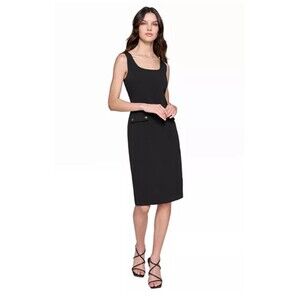 KARL LAGERFELD PARIS Women Black Crepe Knee Length Sheath Dress Size 10 NWT $138